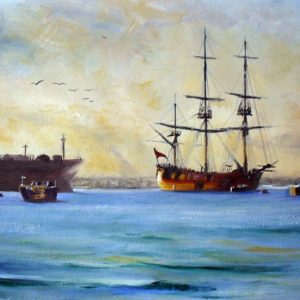 Endeavour riding at anchor in Botany Bay