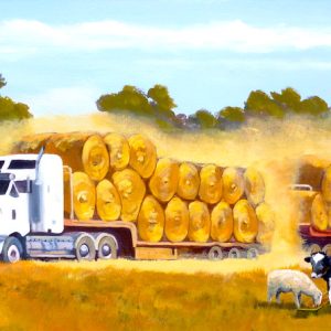 Hay Bales on B-Double Truck with Animals